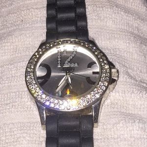 Ashley black n silver quartz watch